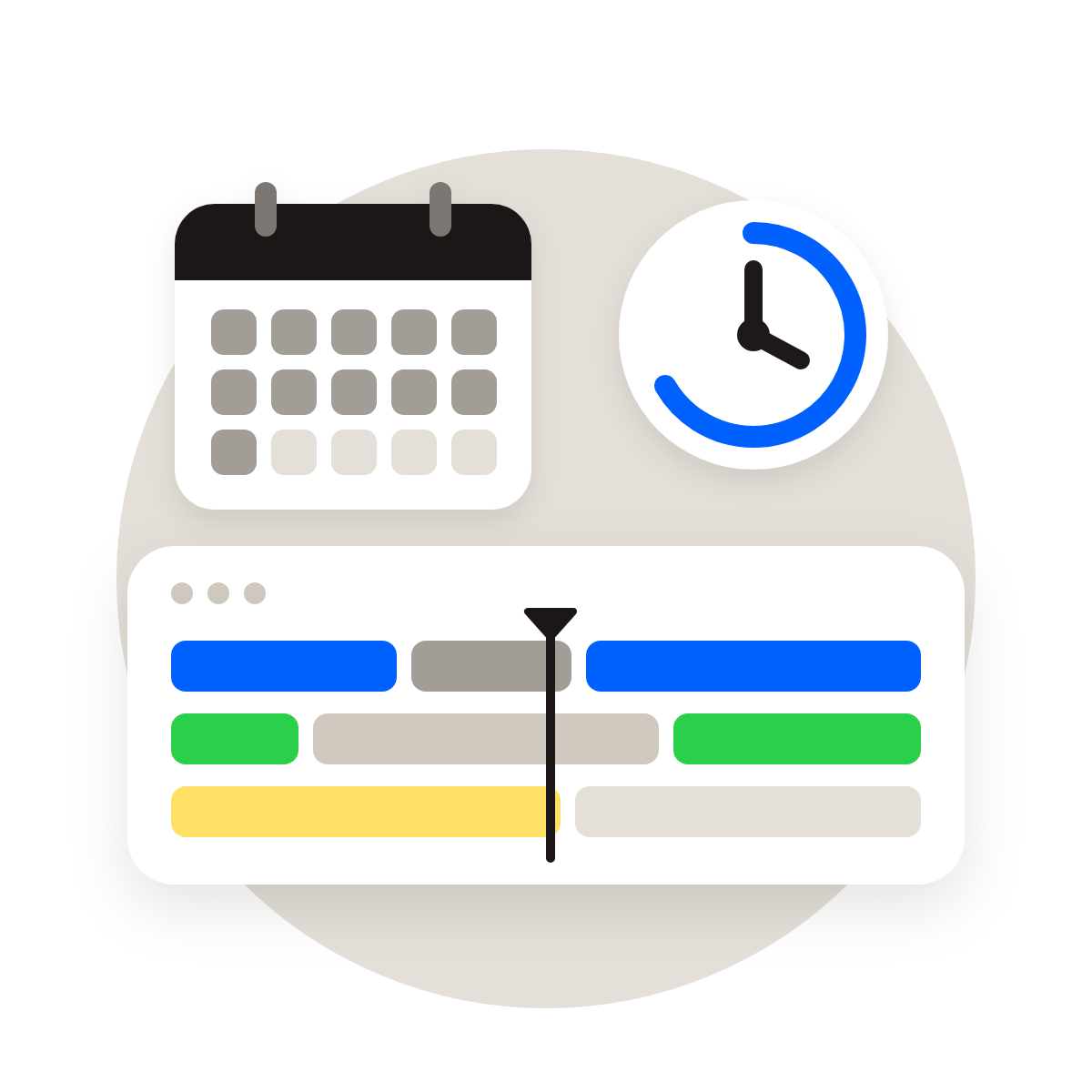 A filled calendar, a clock and a busy editing timeline
