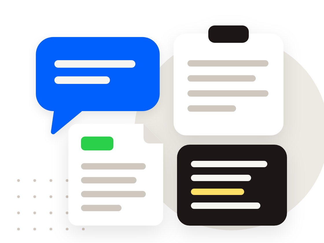 A topic bubble, pasted text, a document and a script